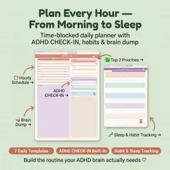 Daily routine and sleep support spreads from the ADHD planner.