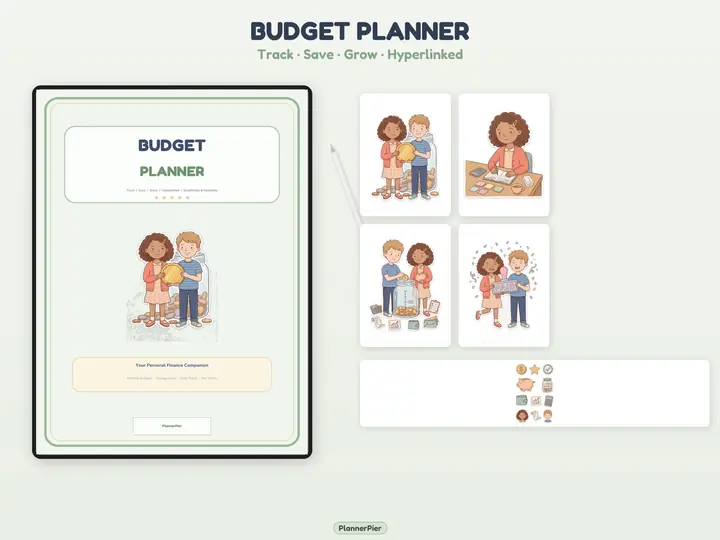 Budget Planner hero listing image displayed in a soft neutral Etsy-style mockup.