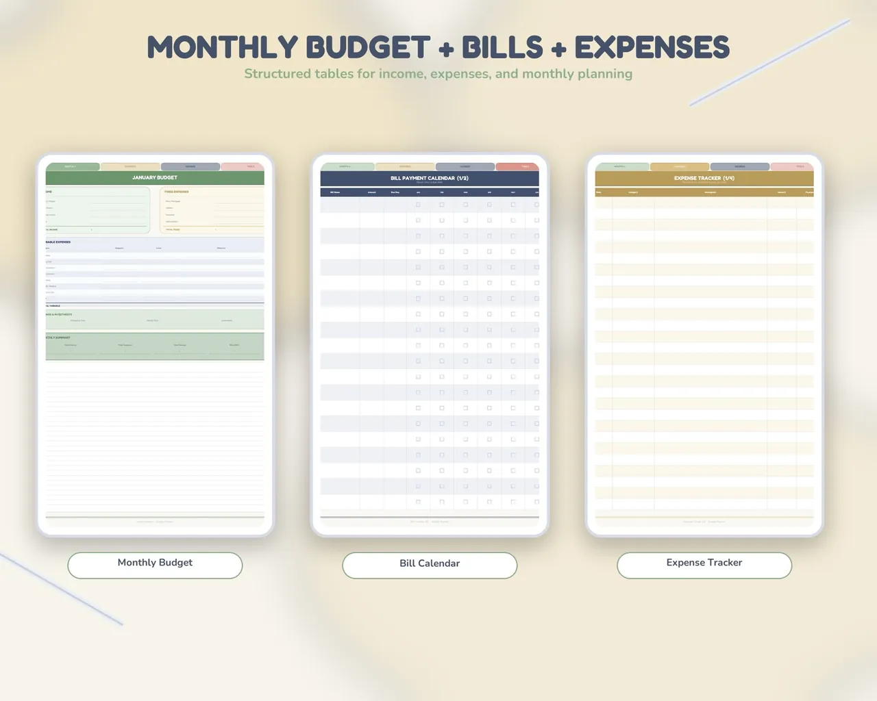 Budget, bills, and expense tracker spreads from the planner.
