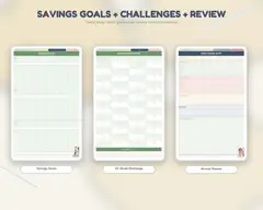 Savings goal and annual money review pages.
