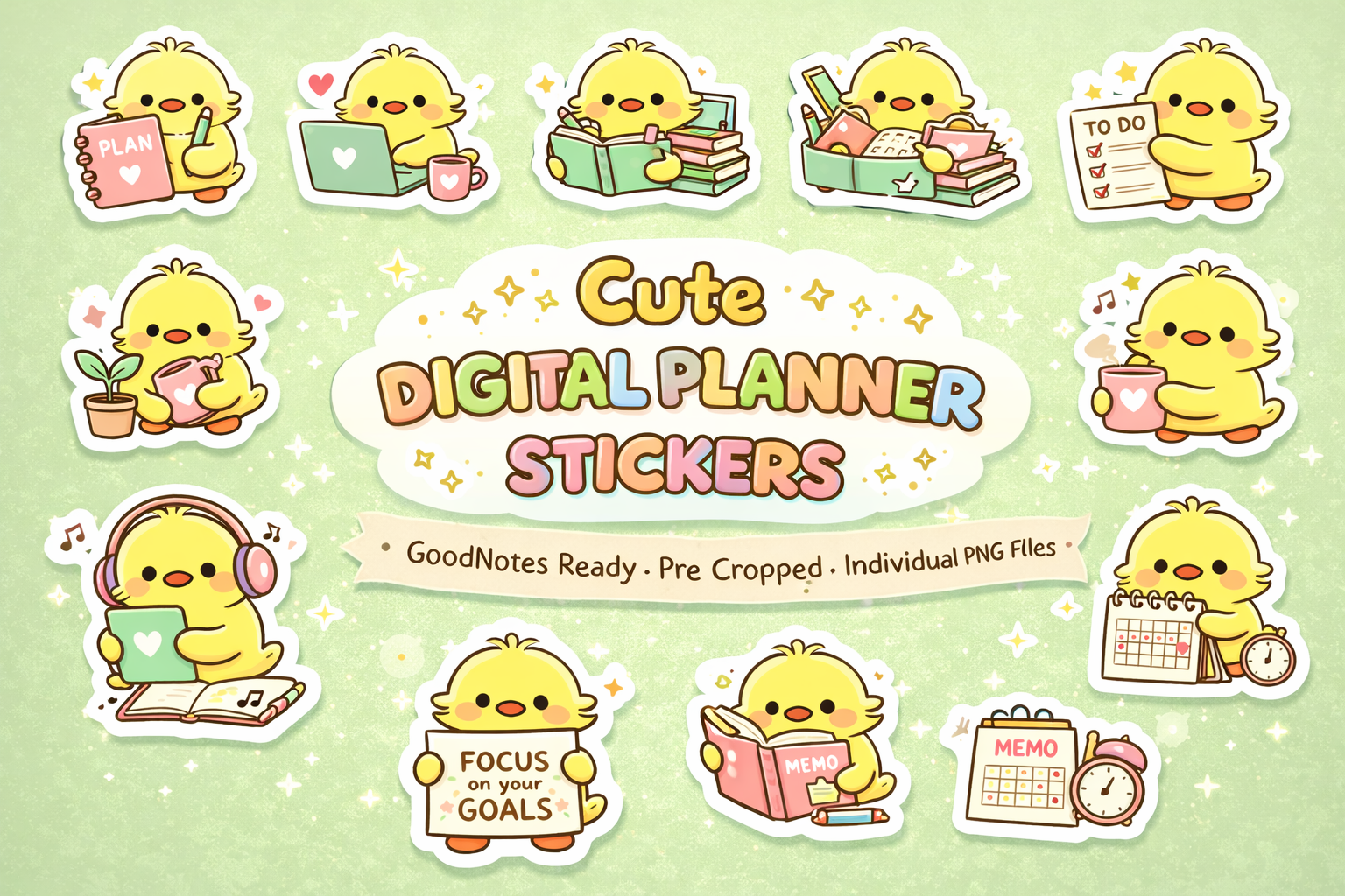 Cute Digital Planner Stickers hero image showing the full set.