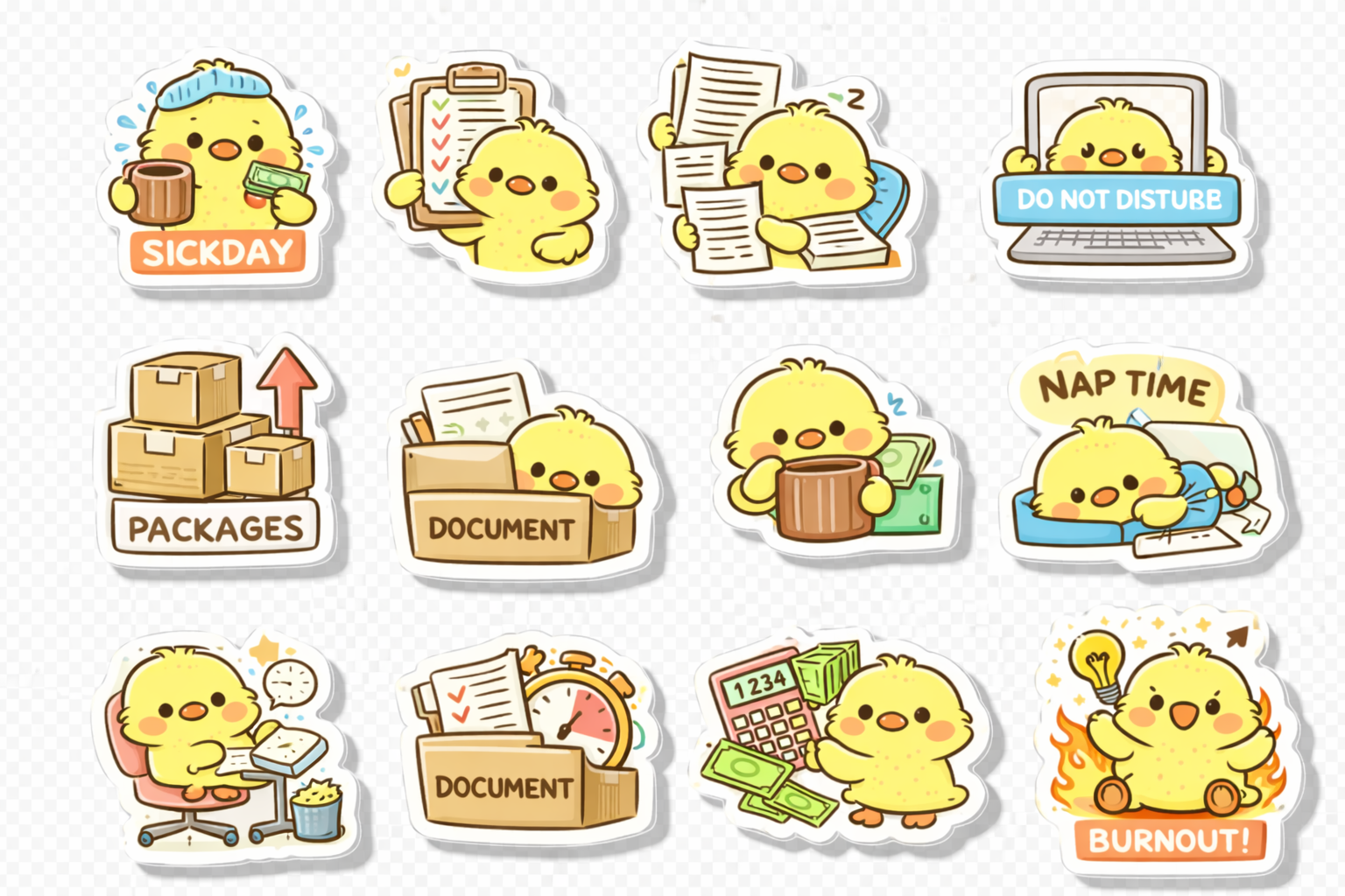 Work stickers styled on a planner page.