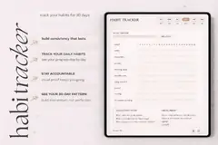30-day habit tracker page for GoodNotes with daily checkboxes for wellness habits, consistency notes, and visual progress tracking.