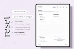 Reset page of the digital self-care planner with a quick reset checklist, mini realignment prompts, and mindset shift support.