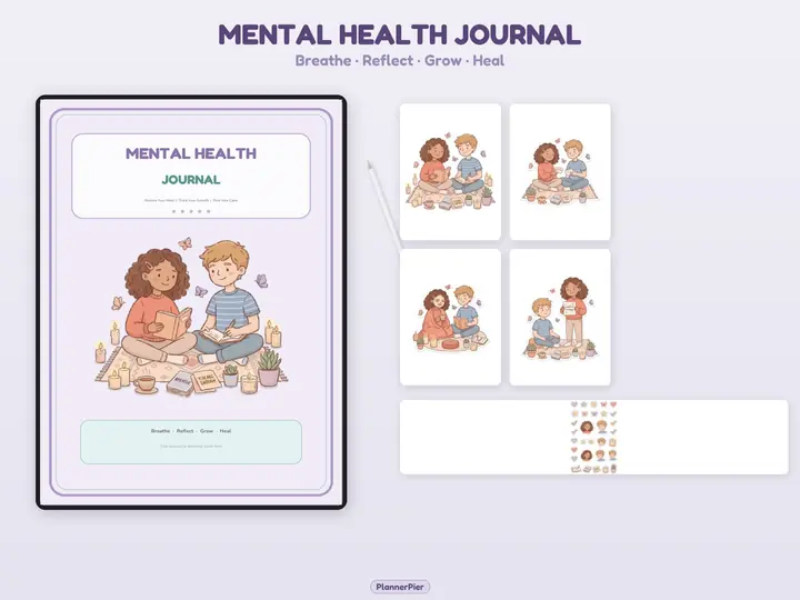 Mental Health Journal hero image featuring a calming digital planner mockup.