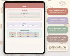 Hyperlinked callouts and navigation preview for the migraine tracker.