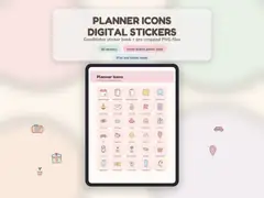 Planner Icons Digital Stickers hero image showing full sticker collection.