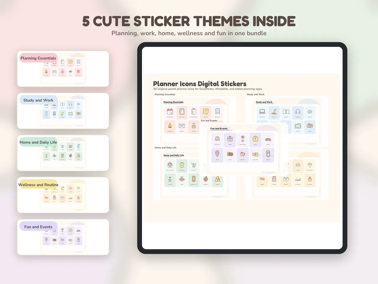 Five themed sticker collections overview.