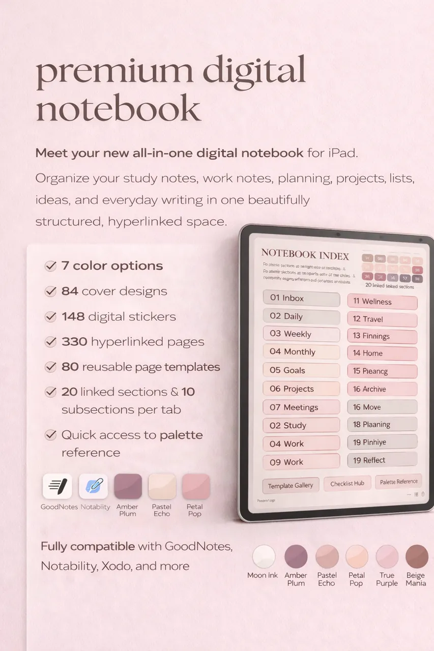 Digital notebook hero listing image for iPad and GoodNotes.