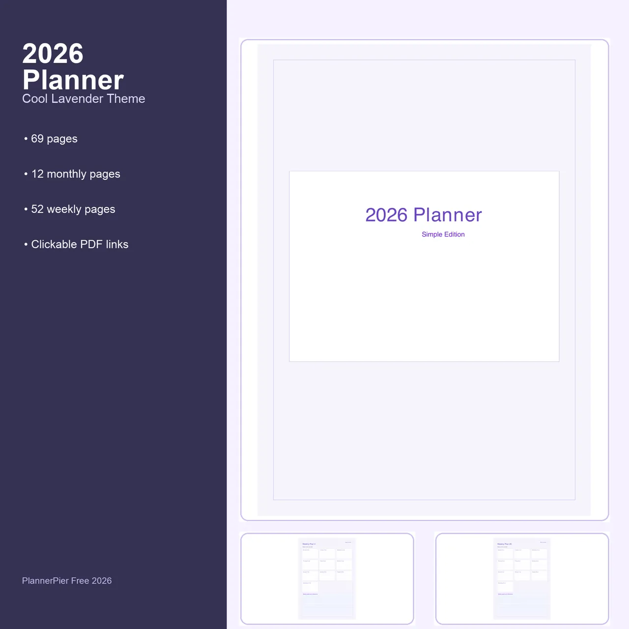2026 Free Simple Planner Cool Lavender hero preview.