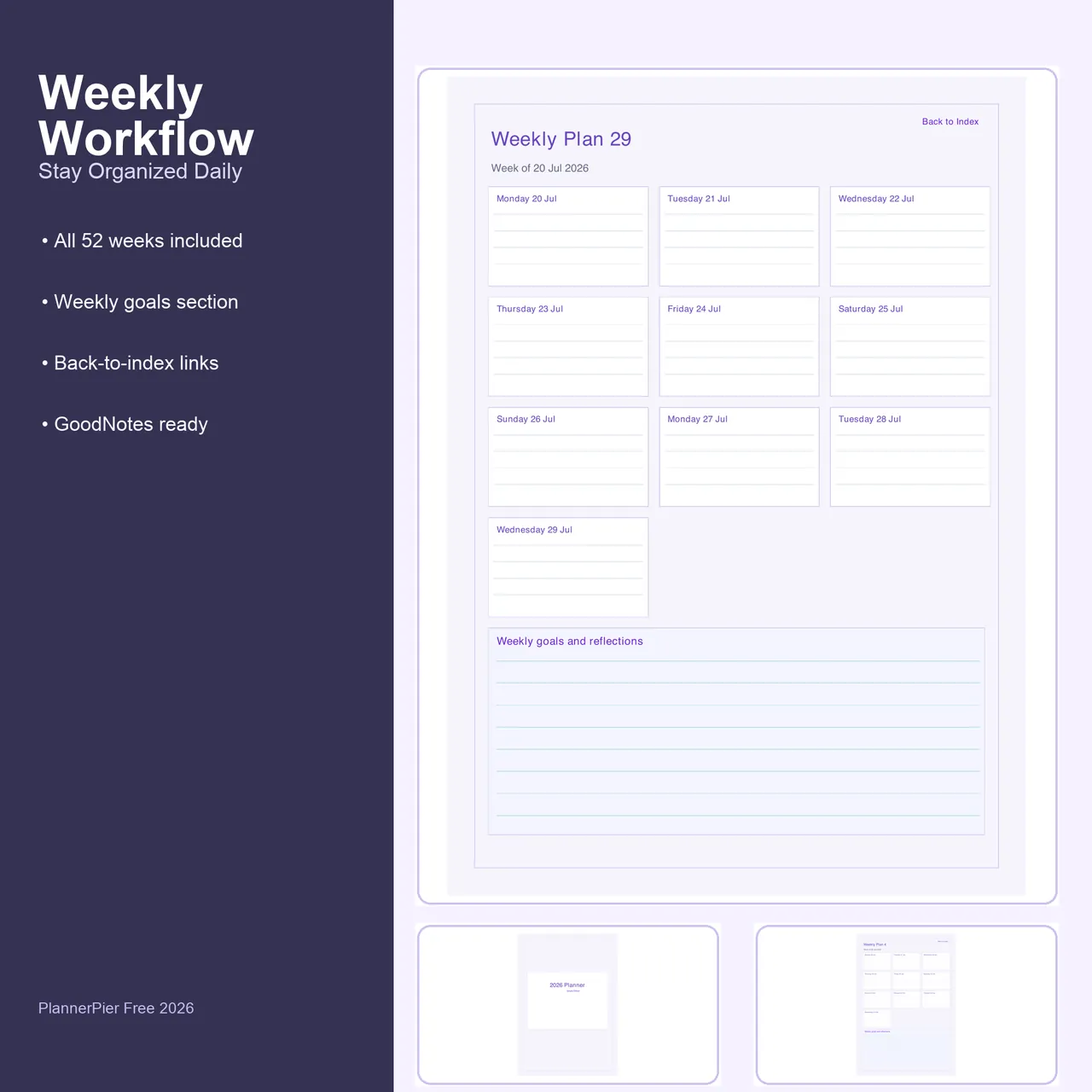 Weekly workflow preview from the free simple planner.